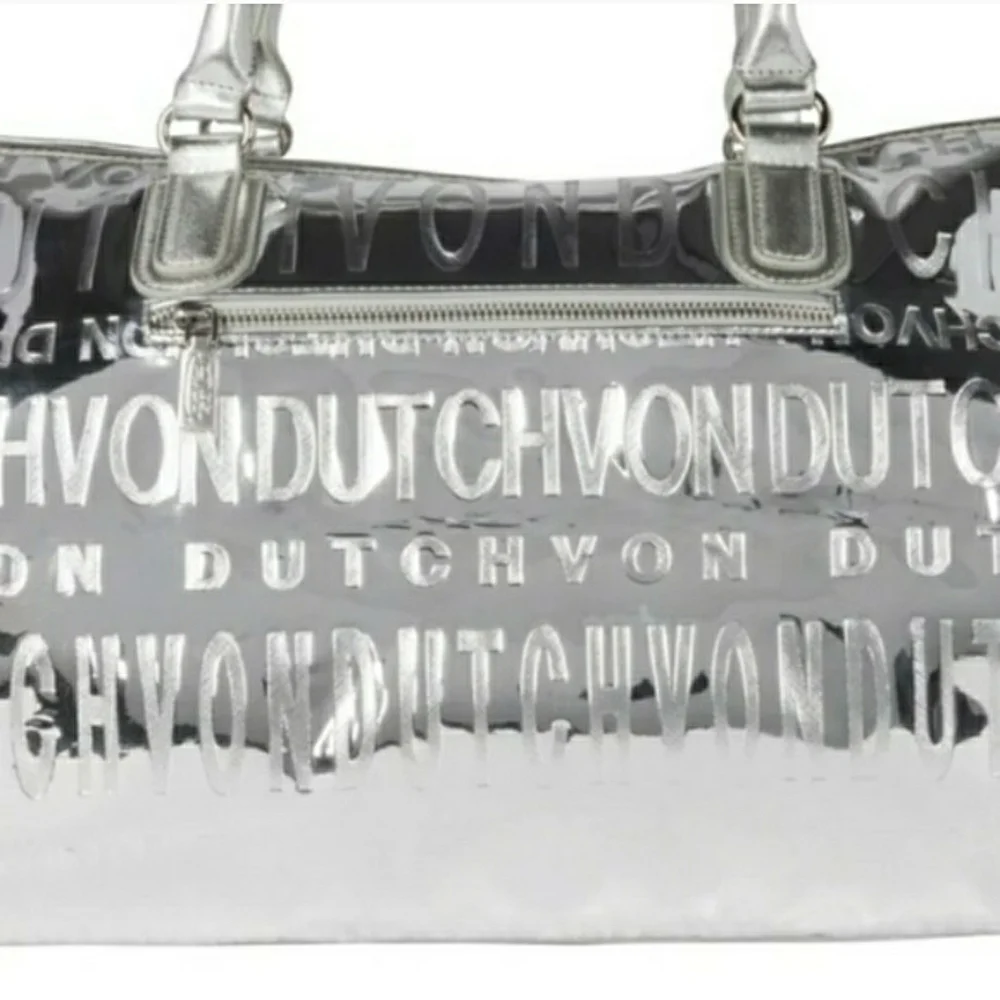 NWT! Von Dutch Metallic Silver Mirrored Weekender Gym Duffel Bag (Retail $379) - Picture 6 of 15